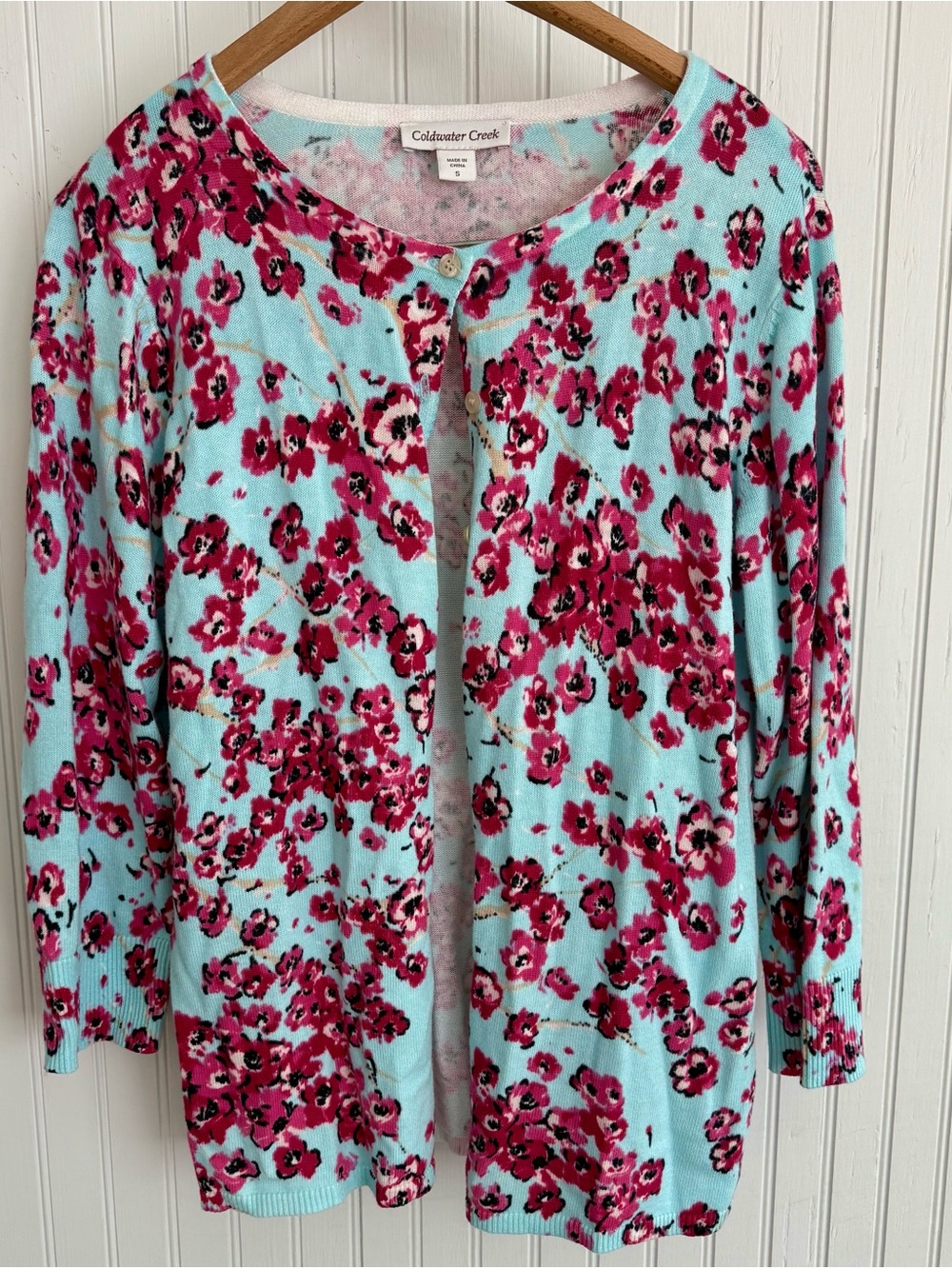 Coldwater Creek Blue and Pink Floral Cardigan Size Small with Buttons